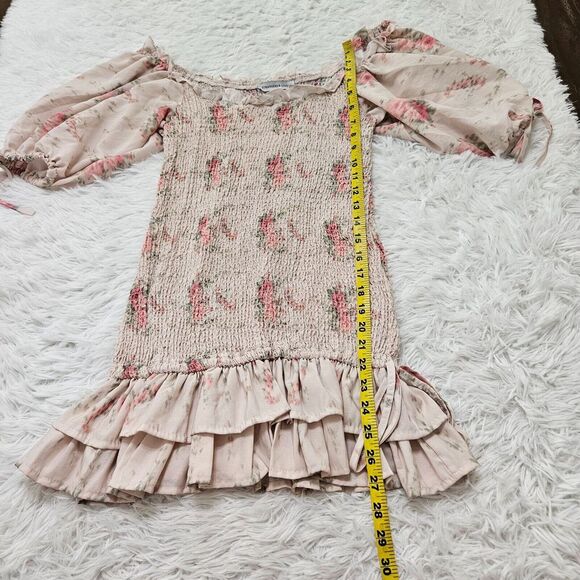 Strangers & Lovers Women's Smocked Bodice Puff Sleeve Drop Waist Mini Dress Sz M - Picture 7 of 10
